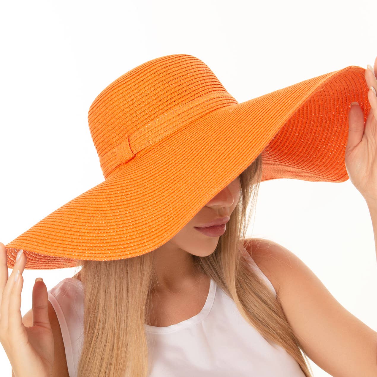 Wide Brim Floppy Paper Straw Sun Hat Orange